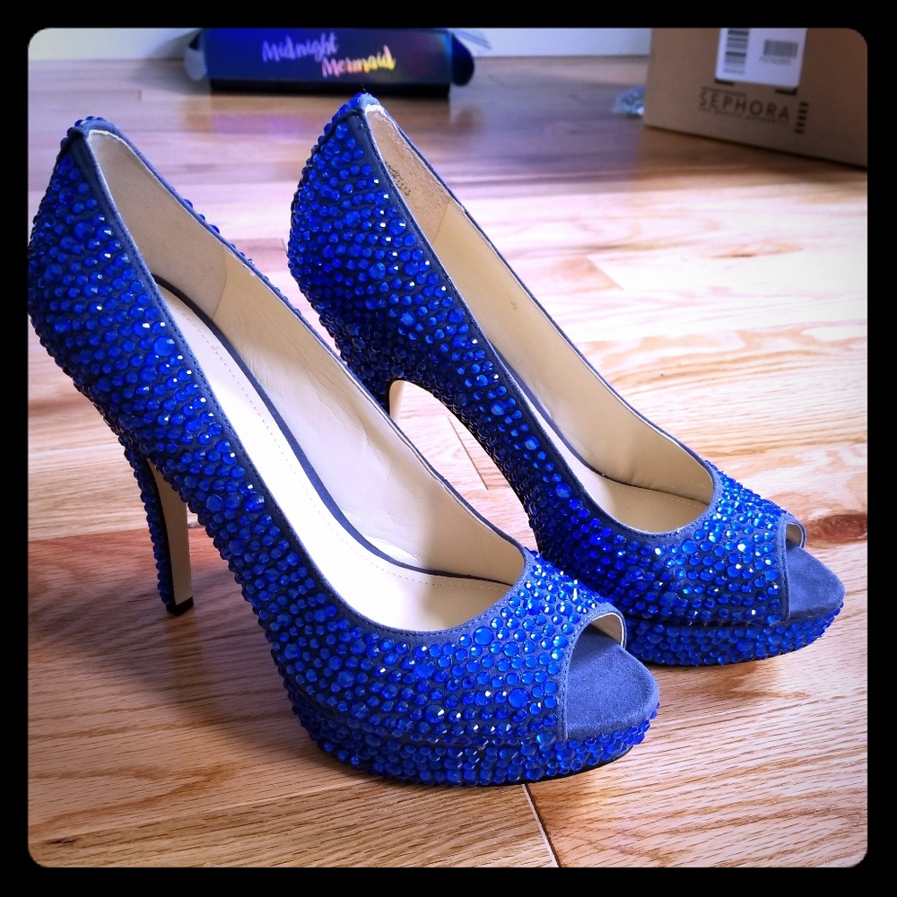 enzo angiolini blue rhinestone show you heels
